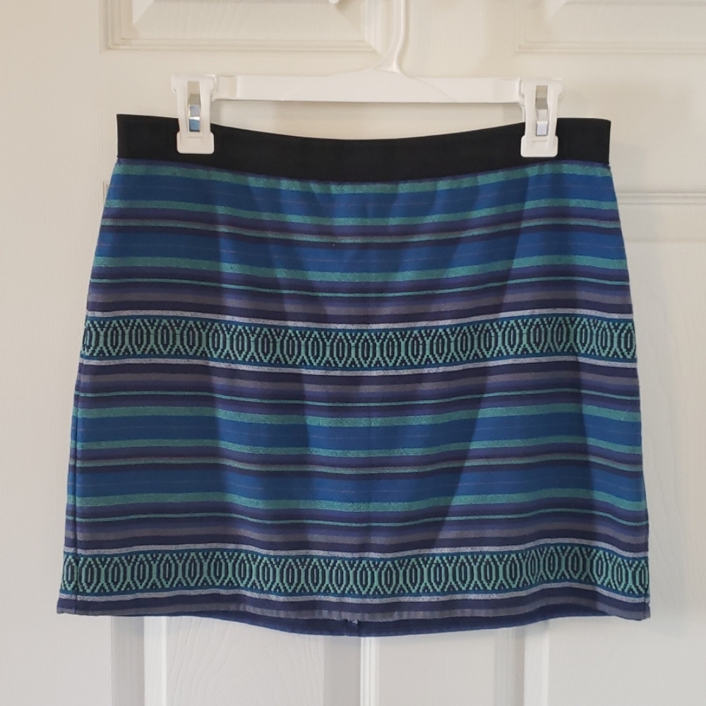 Blue, purple, turquoise striped mini skirt